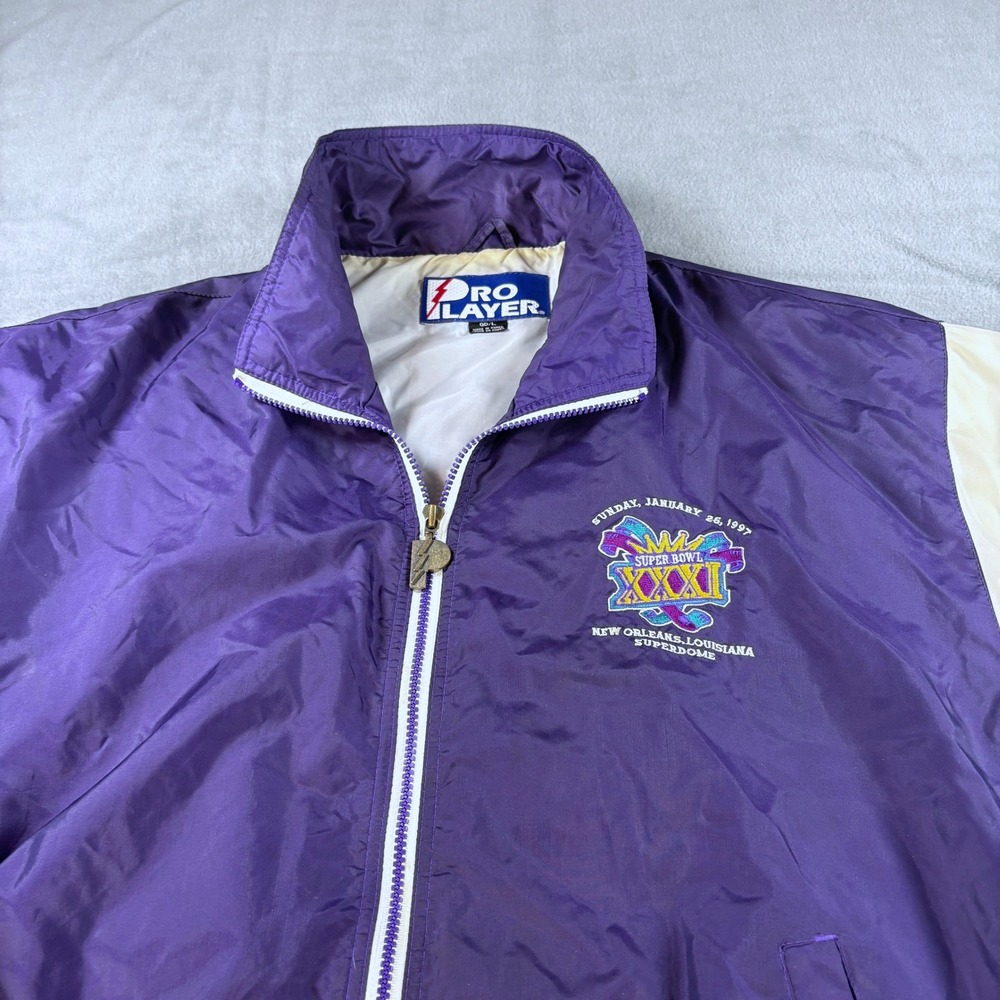 Vintage Pro Player Super Bowl XXXI 1997 Windbreaker Jacket Purple Mens Large